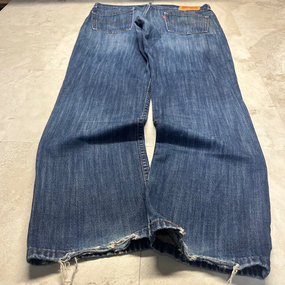 Levi's 514 Straight Fit Jeans Blue Men 34x32 Distressed Medium Wash Denim